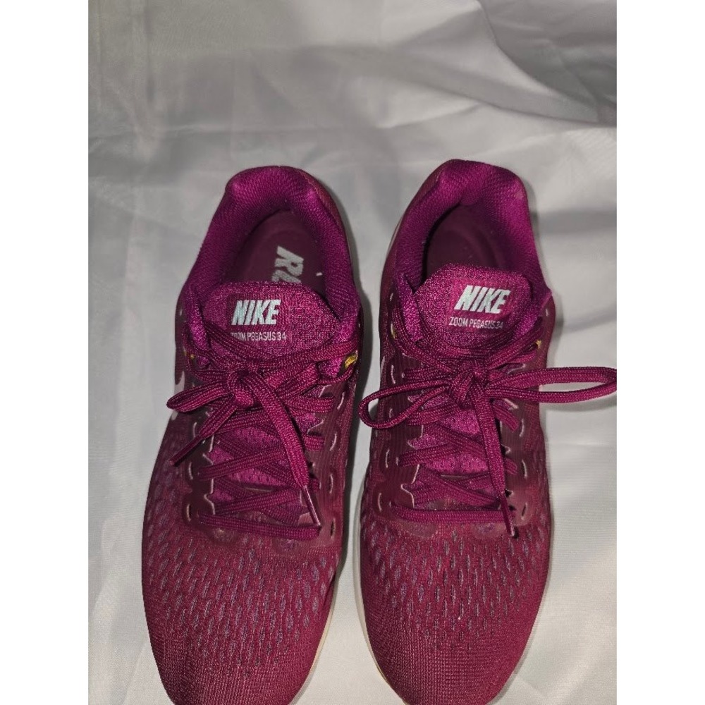 Nike Zoom Pegasus 34 Women Running Shoes Burgundy Pink Swoosh Size‎ 8.5